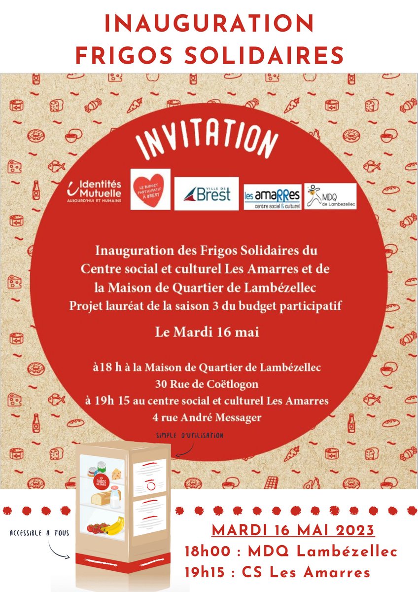 #lesfrigossolidaires débarquent à #Brest grâce au #budgetparticipatif 2 Frigos seront inaugurés dans un #centresocialetculturel et une #maisondequartier pour fédérer l'#entraide locale et agir contre le #gaspillagealimentaire #bretagne @BrestFr