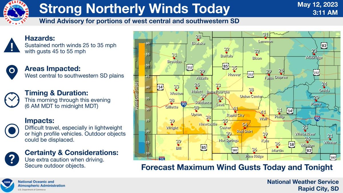 NWS Rapid City on Twitter "Strong northerly winds are expected through