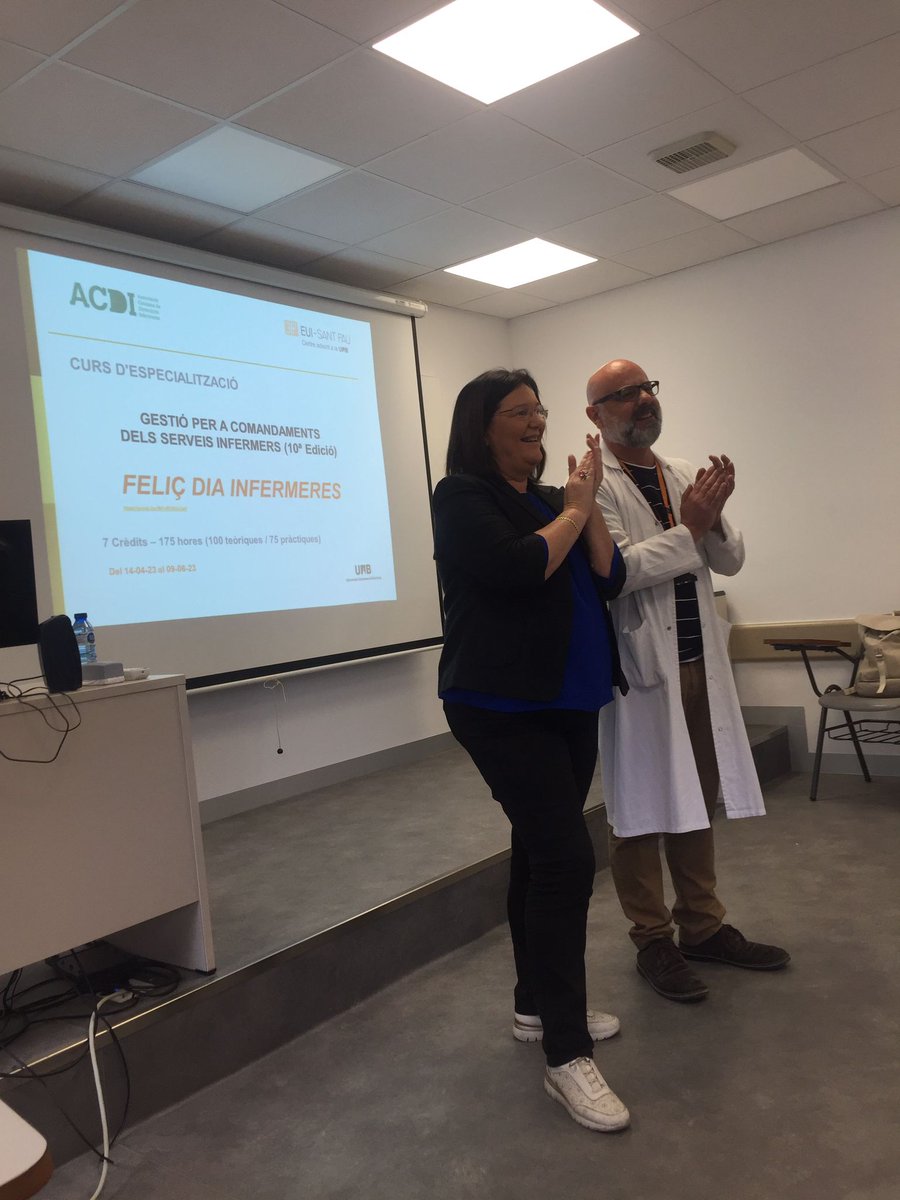 Sentit aplaudiment al 10è curs de gestió infermera #ACDI per felicitar i celebrar el #diainternacionaldelesinfermeres 

A la sessió d'avui, formació sobre el comandament, la seva funció investigadora i capacitat organitzativa amb Maria Palacín, Toni Torres i Montserrat Vila.
