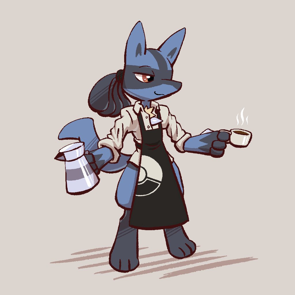 Decided to revisit the old Barista Lucario doodle I did awhile back
