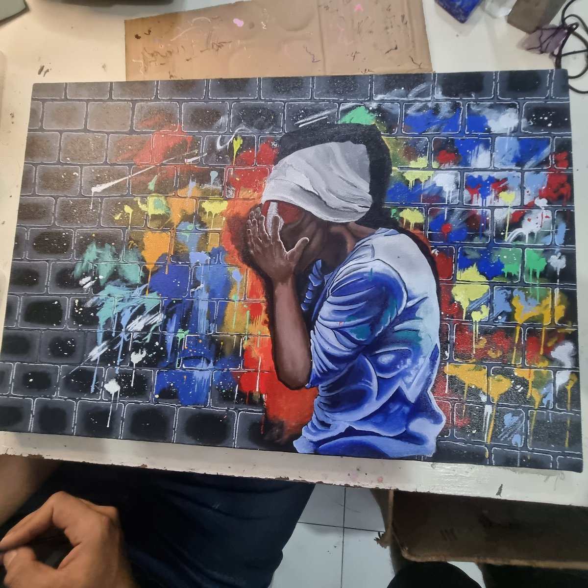A painting we are working on. This is inspired by the stress and emotions we face as artists, ideas don't go our way, sales slow down, and people skip over our hard work. Many of you have experienced/gone through this, yet here you are still creating, still pushing through