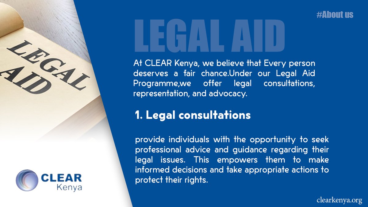 Legal consultations provide individuals with the opportunity to seek professional advice and guidance regarding their legal issues. This empowers them to make informed decisions and take appropriate actions to protect their rights.

#LegalaidKe