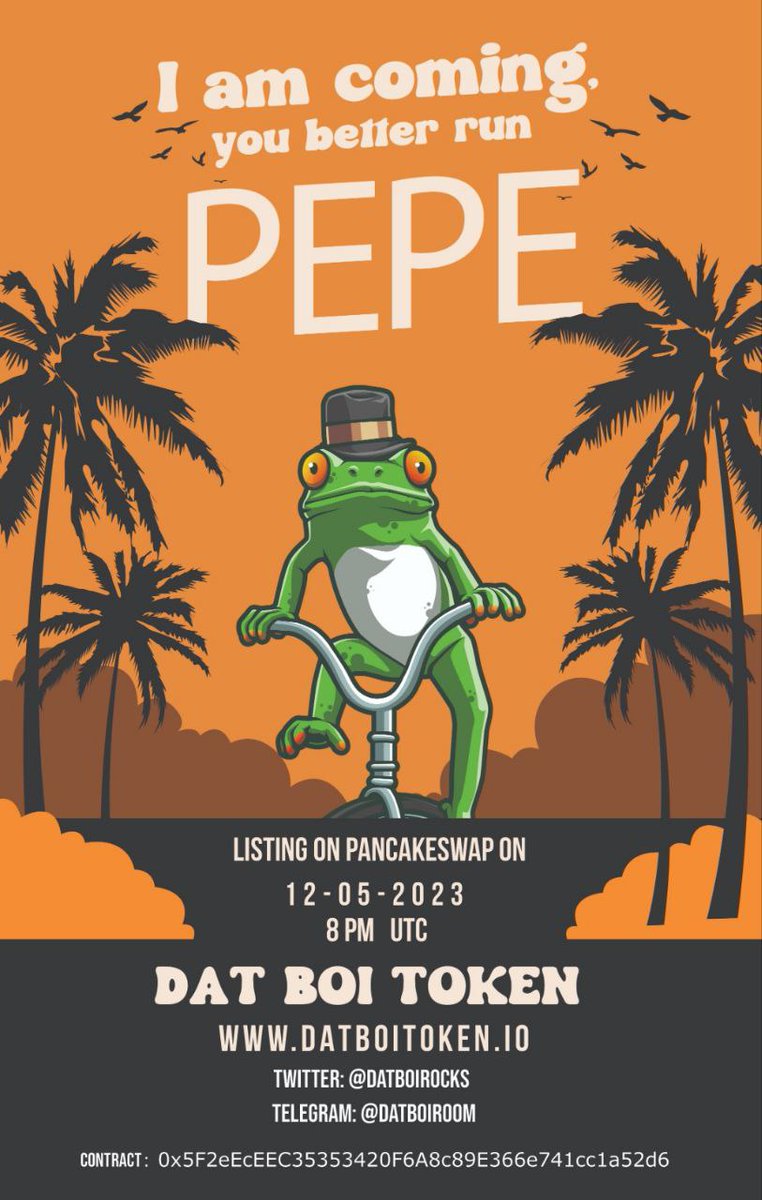 DatboiRocks's tweet photo. Today is the day!
82%  for liquidity pool
18% reserved for exchanges
No team vesting no BS
TG https://t.co/DiQoLYycLC
Sales start Friday May 12th, 2023, 8pmUTC
#datboitoken #datboi #bnb  #pepe https://t.co/llodI6hmRy