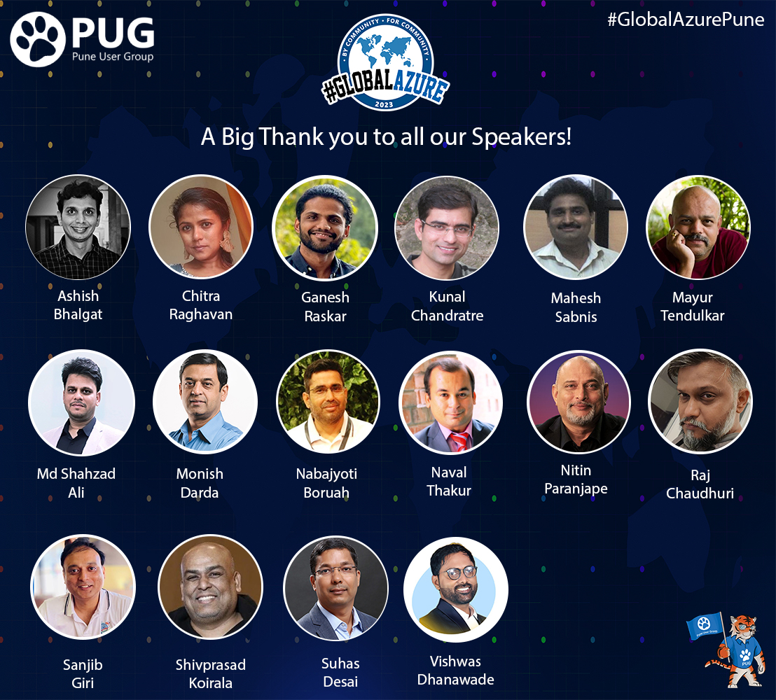 On behalf of the @puneusergroup team, I would like to extend our heartfelt appreciation for accepting our invite to speak at 'Global Azure 2023' hosted by Pune User Group. We're happy to have you on board!

#GlobalAzurePune #GlobalAzure2023 #AzureEvent  #pune #thankyou