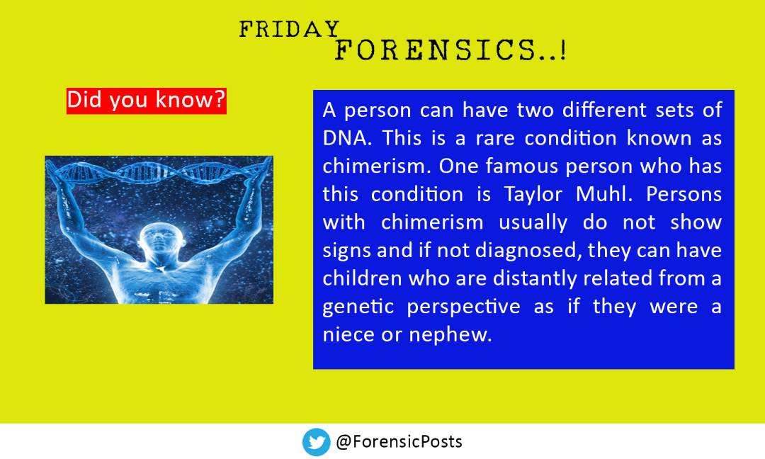 ForensicPosts's tweet photo. Few cases have stories about chimerism. Did you know about chimerism? #forensics #Forensicscience #DNAforensics #relationshiptesting #CSI #tfp https://t.co/egqBlKXQtb