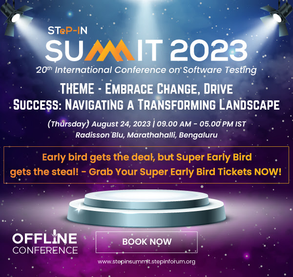 ⚡️ Don't miss out on the Super Early Bird offer for #STEPINSUMMIT2023, the biggest testing conference in Bengaluru on 24 August! 🌟 Save big on registrations! 💰 

Offer ends May 31, 2023. ⏰ Register now: bit.ly/43rUqvf. 

#techconferences #Bengaluru #earlybirdoffer