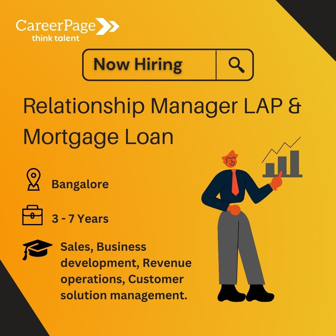 Job Tiltle: Relationship Manager LAP & Mortgage Loan

Location: Bangalore

Contact us: info@careerpage.in 
Mobile: 9886724411

#sales #salesandmarketing #salesjob #businessloan #homeloan #homeloanspecialist #homeloanexpert #securedloan #businessdevelopment