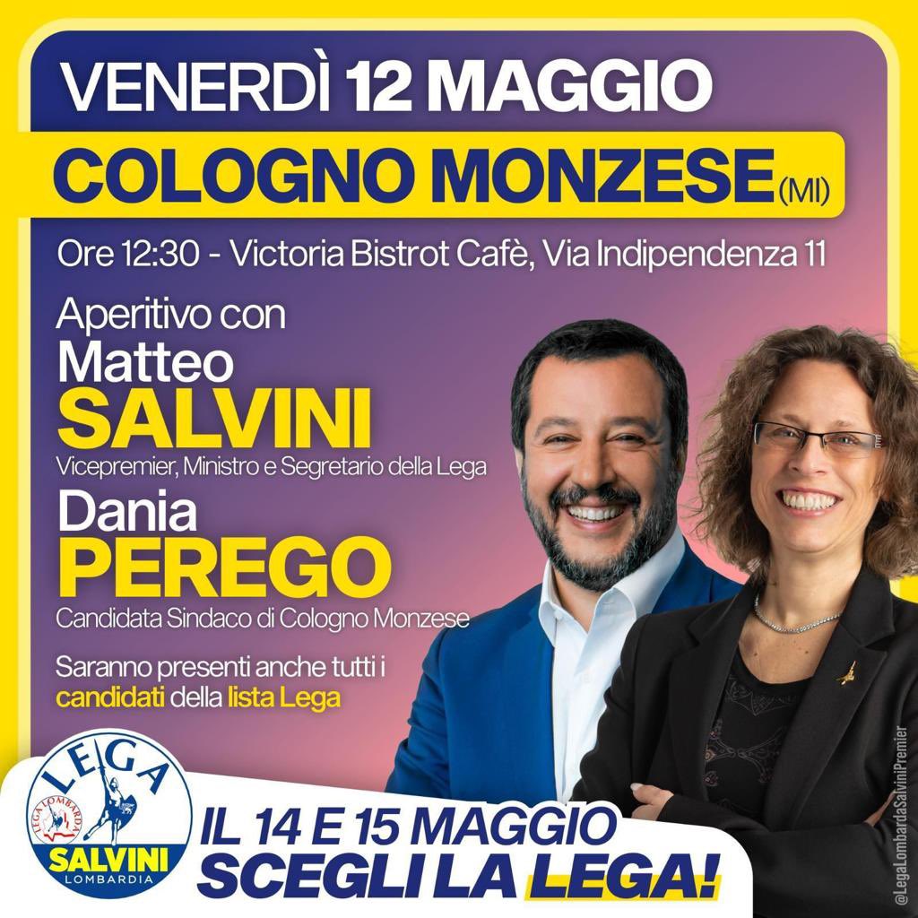 Tra poco a #ColognoMonzese. Vi aspettiamo!
#14e15maggiovotalega