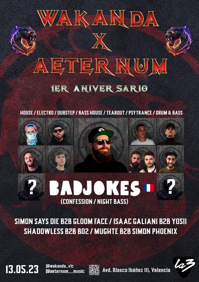 Gentecilla recordad hoy en Madrid tenemos Dissonance y mañana en Valencia tenéis <a href="/WAKANDA_VLC/">WK EFFIN 27/01</a> x Aeternum 🙌🏻