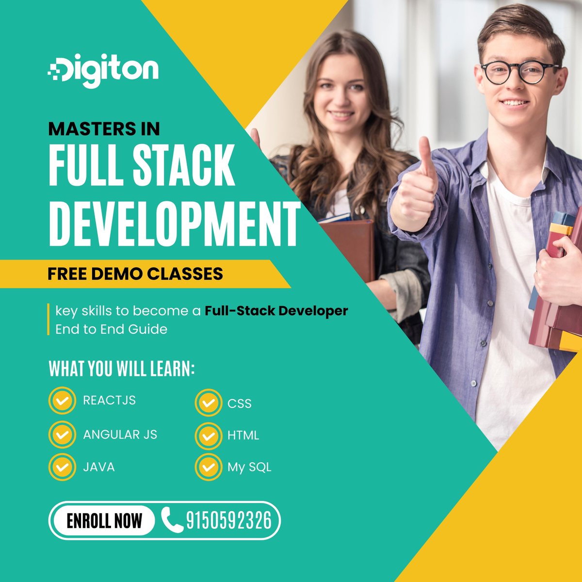 digiton_tech's tweet image. Are you a coding enthusiast looking to level up your skills?

Our full-stack development course is perfect for you!

#digitiontechnologies #javatraining #freshers #jobs #servlet #jsp #spring #hibernate #programmer
#Javatraining #javaprogramming
#Javafullstack #JavaCourse #java
