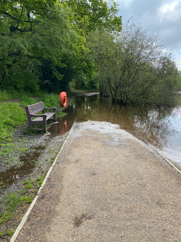 The pond is overflowing on to the path so, unless it subsides overnight, we will be on our flood course tomorrow!
Although the flood course also avoids our main water feature, it is still very wet and very muddy too so be prepared for a mudbath!
