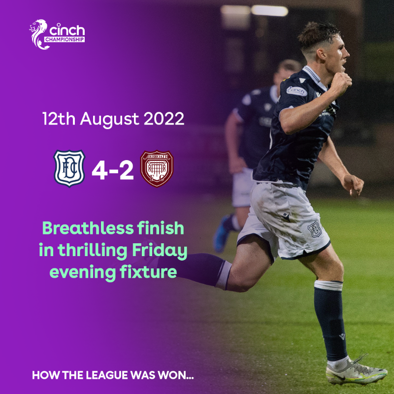 spfl's tweet photo. A title winning campaign at Dens 🏆

Let's take a look back at 🔟 matches which led the Dark Blues back to the top flight! 📈

#cinchChamp | @DundeeFC