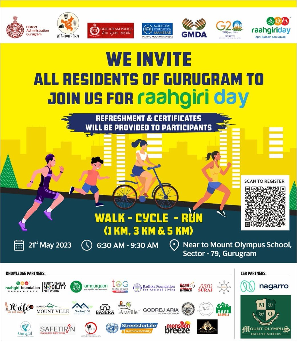 We are thrilled to announce that we will be hosting Raahgiri Day on May 21st, 2023, at Sector-79 in Gurugram, from 6:30 am to 10 am to celebrate the 7th UN Global Road Safety Week.