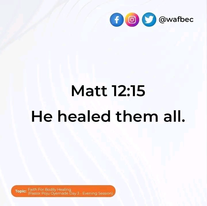 TCNPhcity's tweet image. 𝐈𝐭 𝐈𝐬 𝐆𝐨𝐝’𝐬 𝐖𝐢𝐥𝐥 𝐟𝐨𝐫 𝐘𝐨𝐮 𝐓𝐨 𝐁𝐞 𝐇𝐞𝐚𝐥𝐞𝐝
🎯 Matt 8:16-17: All were healed in fulfilment of God’s promise in Isaiah that he bore our sicknesses and diseases (Isa 53:4)

Thank you @wofbec for the reminder.

#ThecovenantNation #Healing #Yourinheritance