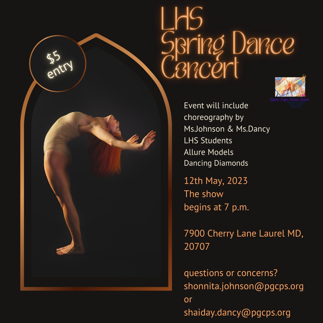 Join us tonight Friday, May 12, 2023 for the Laurel High School Spring Dance Concert! <a href="/pgcps/">PGCPS</a> @PGCPS_DCPA <a href="/PGCPSCurriculum/">PGCPS Department of Curriculum and Instruction</a>