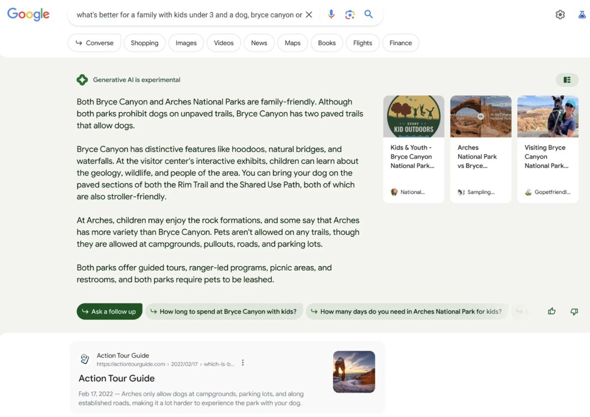 Generative AI to be incorporated into regular organic Google search results - fascinating. 

If this sticks, how we use Google will dramatically shift -subjective rather than objective searches.

theverge.com/2023/5/10/2371… <a href="/GoogleAI/">Google AI</a> <a href="/TheVerge/">The Verge</a>