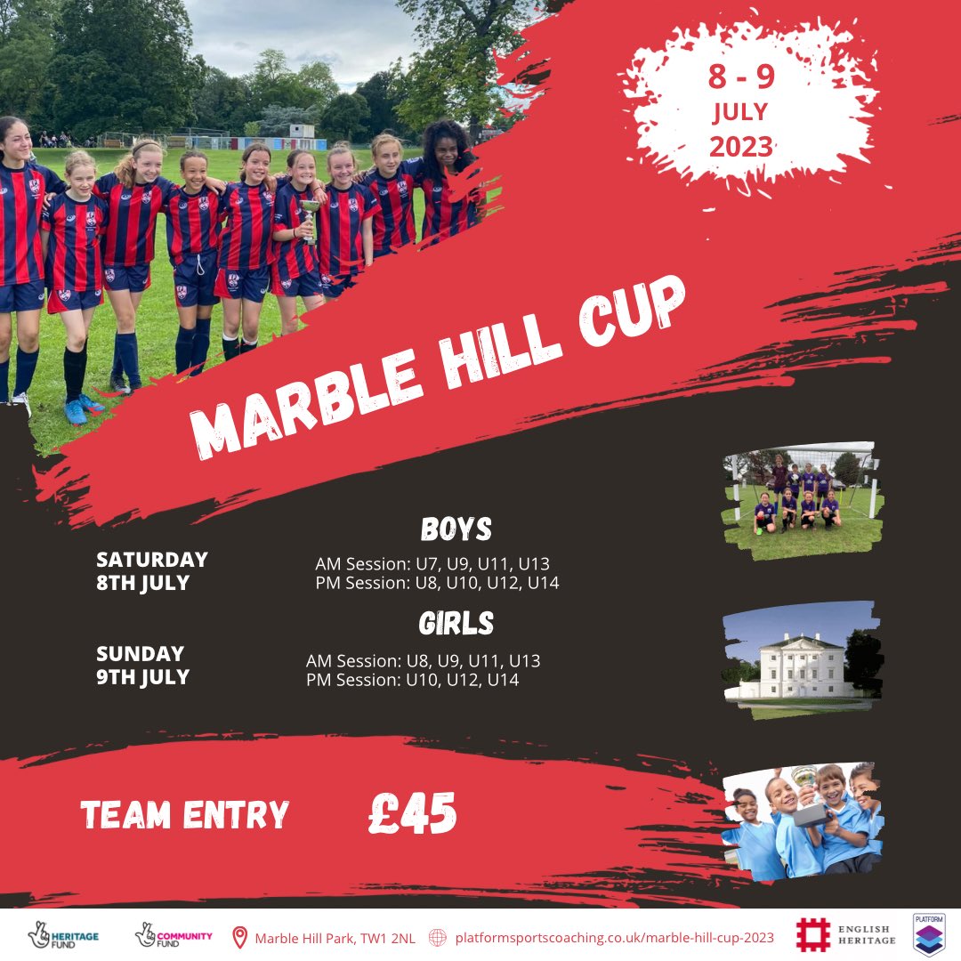 We will be hosting the ever popular Marble Hill Cup this summer on behalf of the <a href="/EnglishHeritage/">English Heritage</a> at Marble Hill Park in July! 

We have limited spaces remaining! 

#football #tournament