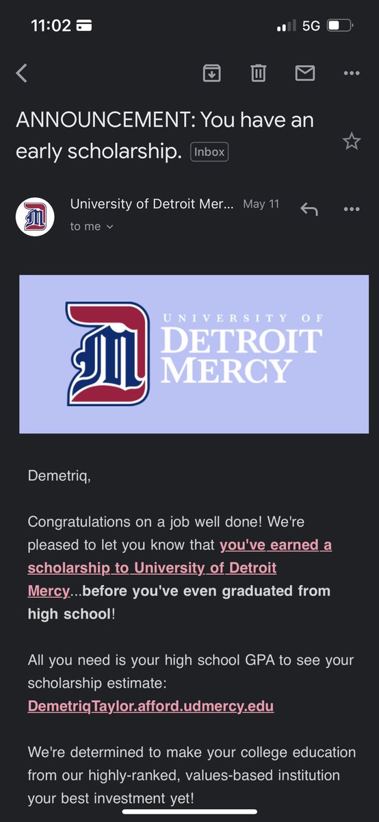 Meechcappin's tweet photo. I am blessed to receive my 1st scholarship from university of Detroit mercy🙏🏾 https://t.co/G2An4JbjUz
