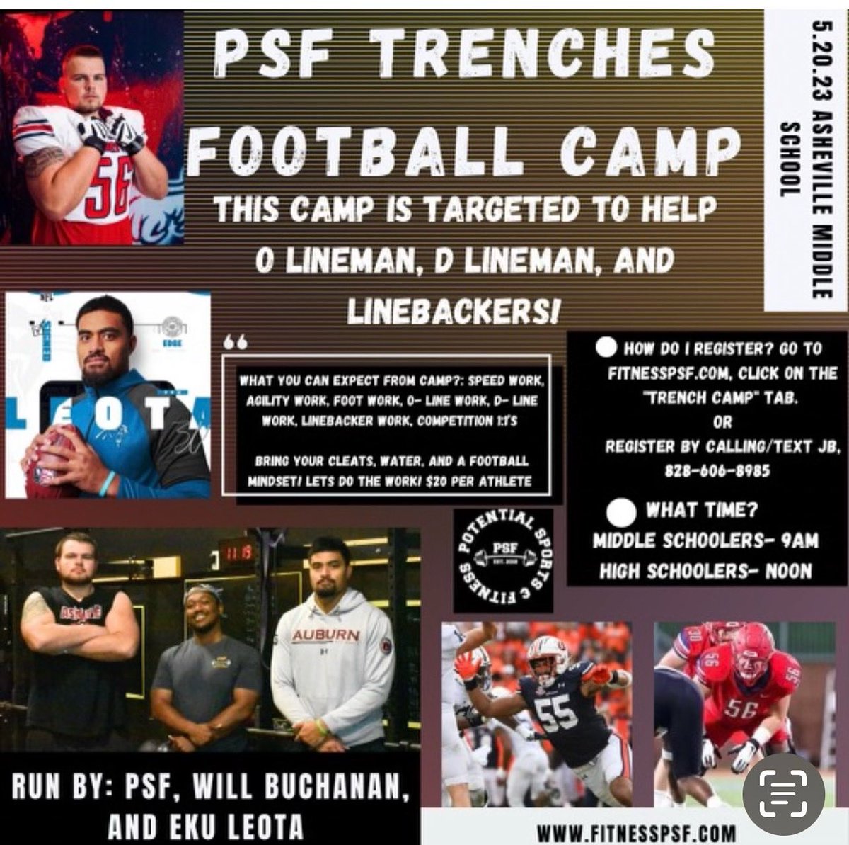WE ARE BACK‼️ The camp is now on may 20th‼️ 

Click this Link to register‼️ Register as soon as possible so that you can secure your spot‼️ 
fitnesspsf.com/trenches-2023-…
<a href="/ekuleota/">Eku Leota</a>