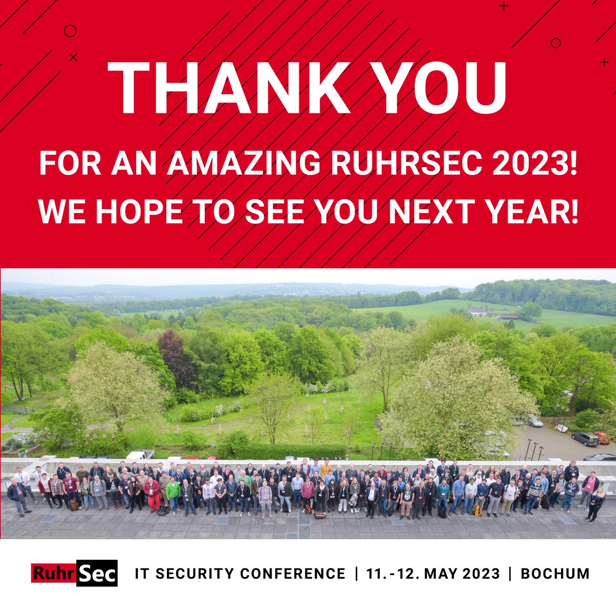 The RuhrSec community of 2023. ❤️❤️❤️❤️❤️ Conference program, more information and details on our website: 🌐 ruhrsec.de/2023/ #itsecurity #itsicherheit #cybersicherheit #conference #cybersecurity #itsecurityconference #hacking #NRW #Bochum #ruhrsec