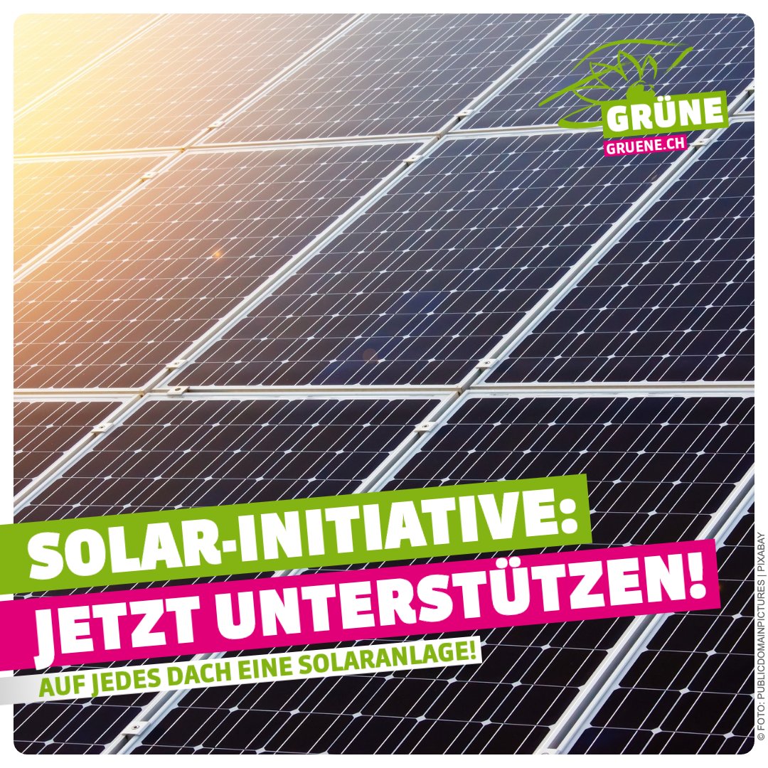 In der Schweiz gibt es genügend geeignete Dächer und Fassaden, um den Schweizer Strombedarf mit Solarenergie zu decken. ☀🔌 Doch dieses Potenzial wird nicht ausgenutzt.

Das wollen wir ändern! 💪🏼
⬇️ Unterstütze jetzt unsere #Solarinitiative:
gruene.ch/kampagne/solar…