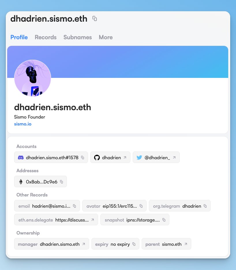setrecords_eth's tweet photo. I followed the alpha and found your web3 identity. Nice #ENS profiles and use of team subs @dhadrien_ &amp; @leo21_eth https://t.co/pE0C8rciPT