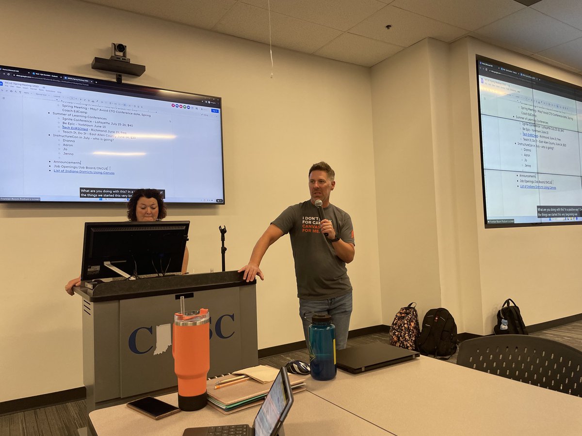 Mrs_Eastham_LPS's tweet photo. So thankful for our leaders of #INCUE @talkintechccs & @kbeimfohr! Another great day of collaboration w/ educators from all over the state. If you are a @Canvas_by_Inst district in IN & you aren’t part of our group, join today because you are missing out! https://t.co/kFSRyj4bnw