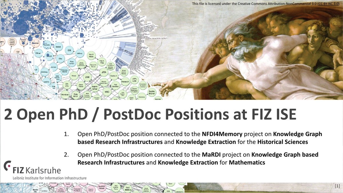 2 open PhD & PostDoc positions at FIZ Karlsruhe. Help us to solve challenging research questions in #knowledgegraph based research data management and knowledge extraction in the domains of historical sciences, mathematics, and more #nlp #nfdi #PhD fiz-karlsruhe.de/en/stellenanze…