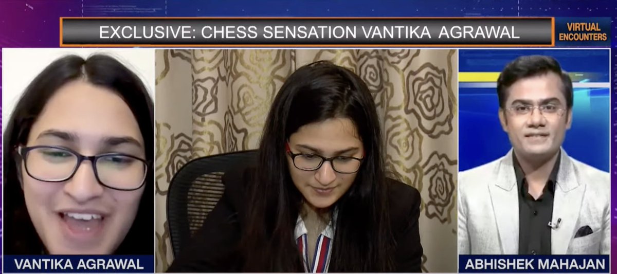 DDIndialive's tweet image. Rising Indian chess player @vantikachess, who rose to India No.3 rank, aims to become Grandmaster this year. She speaks with @Imabhimahajan in #virtualencounters

@ChessbaseIndia
@vishy64theking
@Media_SAI 
@IndiaSports 
@MIB_India

Watch: youtu.be/7FMcoVV2uII