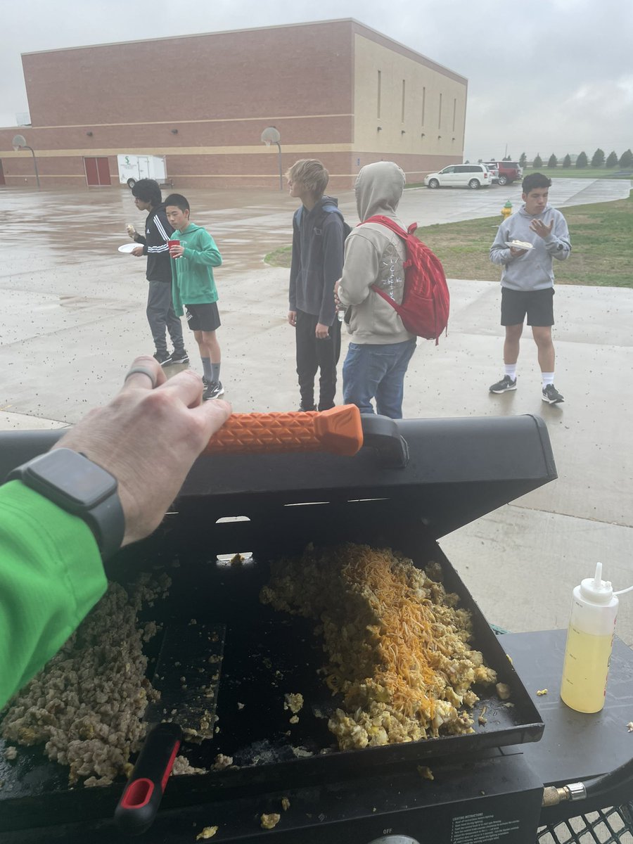 7 dozen eggs 
6 pounds of sausage 
3 bags of hash browns 
50 tortilla shells
Endless cheese
5 gallons of chocolate milk
2 dozen (day old) donuts

Storm Lake Middle School track boys are ready for the conference meet tonight in Spirit Lake! <a href="/SLXC_SLTF/">STORM LAKE XC/BOYS T&F</a> <a href="/MiddleStorm/">Storm Lake Middle School</a>
