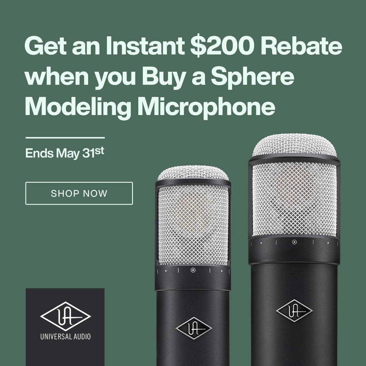 ChicagoMusicEx's tweet photo. Shop @UAudio Sphere Microphone promos going on at CME—only during the month of May—to get a single microphone that can emulate the sonic characteristics of up to 38 of the world’s most sought-after mic models now available FOR LESS (w/ $200 rebate) at CME! https://t.co/ybDxAJHCCQ https://t.co/LvgR5QkvJk