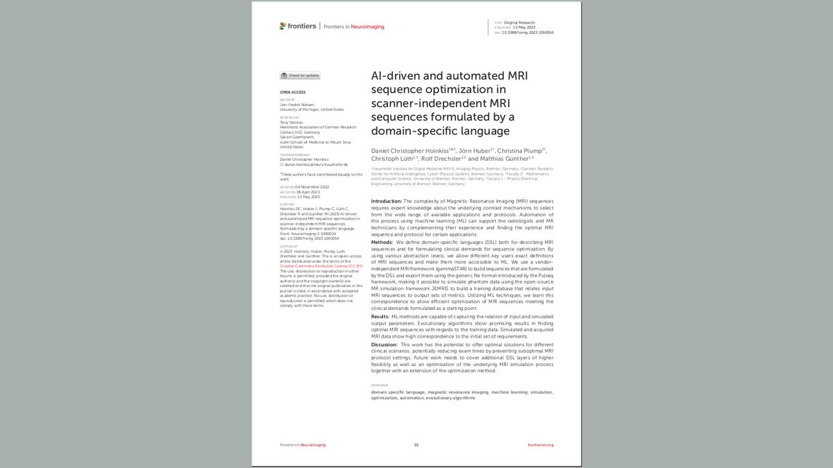 New paper on automated optimization of scanner-independent #MRI sequences: doi.org/j9kx
#AI #DomainSpecificLanguage
