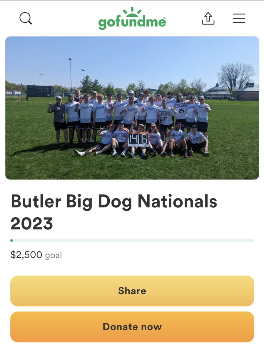 Butler Big Dog finally got over the hump &amp; qualified for Nationals, but we need your help getting there!

If you can, please consider contributing to help us offset our tournament costs for Nationals in Columbus, OH (May 20-22)

gofund.me/782249d9

@IndianaUltFound <a href="/butleru/">Butler University</a>