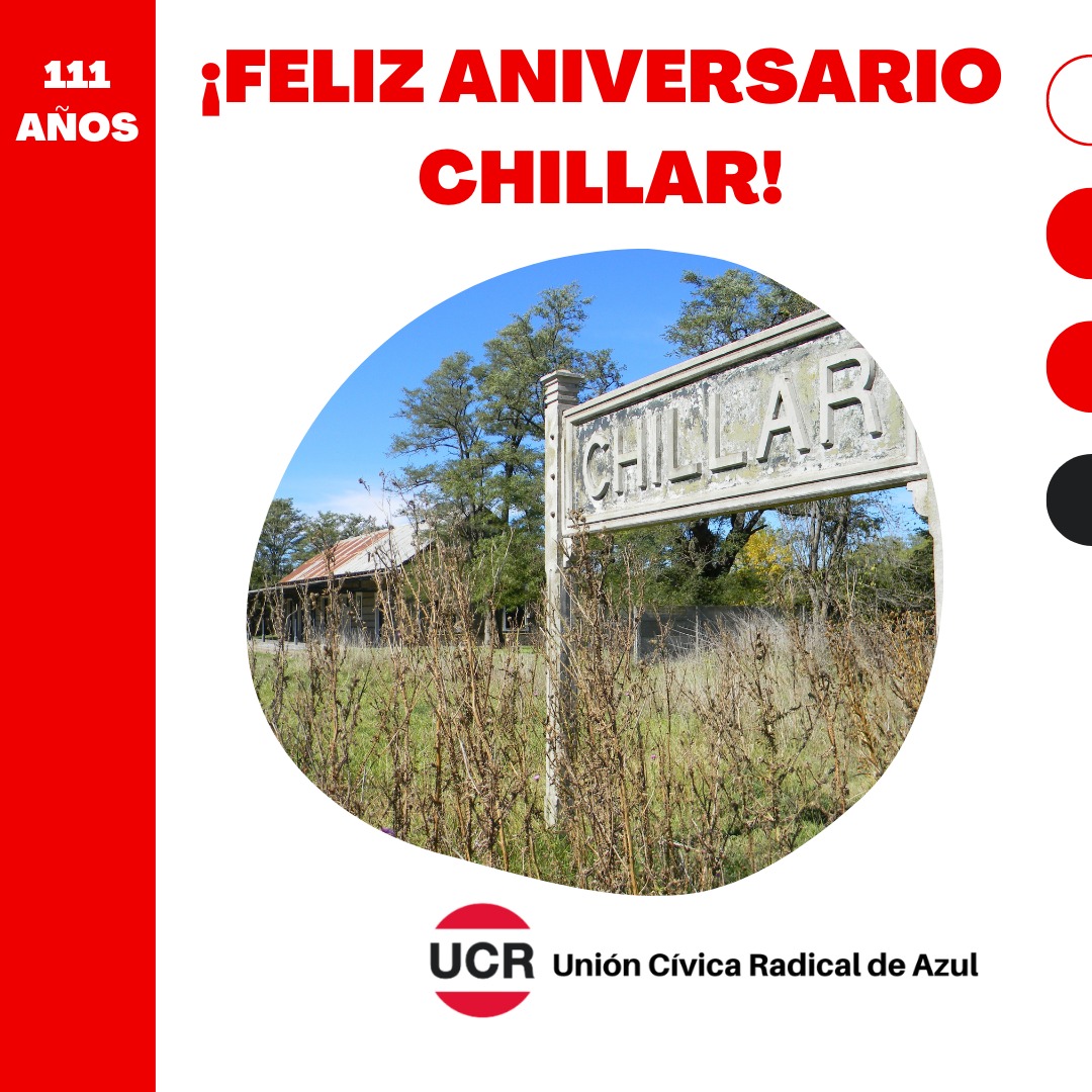 ucrazuloficial's tweet photo. ¡Feliz Aniversario Chillar!
Hace 111 años se fundaba la Localidad de Chillar. Desde la Unión Cívica Radical de Azul saludamos a todos los chillarenses en su día.
#chillar #aniversariochillar #111años #ucrnacional #unirygobernar #ucr #ucrazul #ciudaddeazul #uncambioradical https://t.co/ILvKNRZhYm