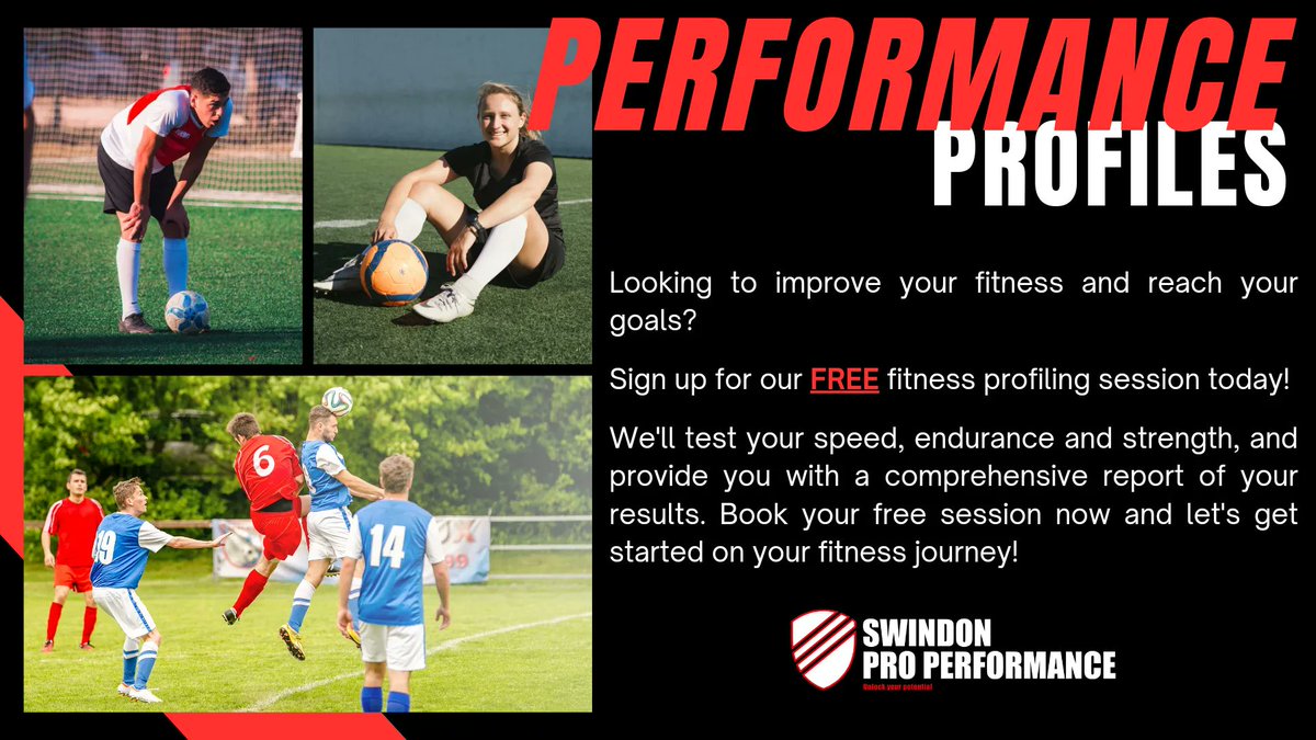 SwindonPro's tweet image. 📢 Calling all local football players! 🚀 Elevate your performance with our exclusive FREE sports profiling session on June 10th. 🏆 Assess strengths, weaknesses, and get personalised report. Limited spots available! Book now at buff.ly/3Bjs75h. ⚽️ #SportsPerformance