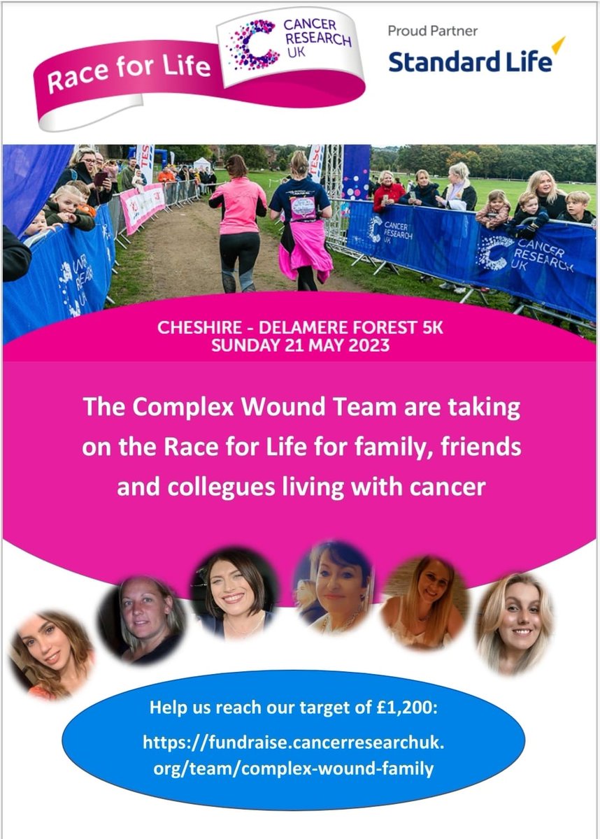 ComplexWoundMFT's tweet photo. ONE week until our joint Race For Life! We will complete 5K with our incredible Bev for all those affected by Cancer. It would mean so much to us if you could sponsor us to reach our target £1,200, every penny counts 🫶🏃‍♀️Pls Share &amp; retweet @WythenshaweHosp @mftchiefnurse @MFTnhs https://t.co/iB1FHP4iUK