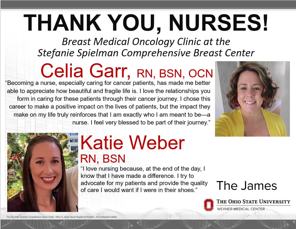 OhioStateMedOnc's tweet photo. Happy Nurses Week to some of our Breast Medical Oncology Clinic nurses!
@DrGattiMays
@sardesai_sagar
@StoverLab
@k8tebug
#OSUCCC
@OSUCCC_James https://t.co/TlyoehCwIs