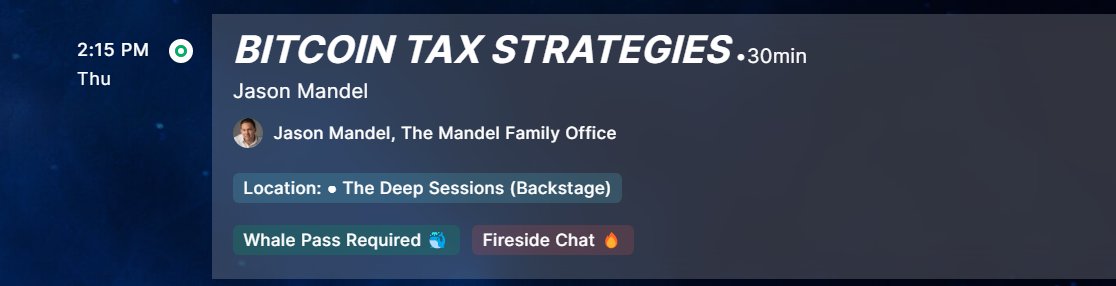 SatoshiPacioli's tweet photo. Great to see a private tax session at the bitcoin conference next week, but sadly it will be restricted to the whales.

If you are interested in an impromptu bitcoin tax/accounting Q&amp;A, shoot me a DM or comment below.  We'll find time and space to get your questions answered!! https://t.co/jdK0GFi2XH