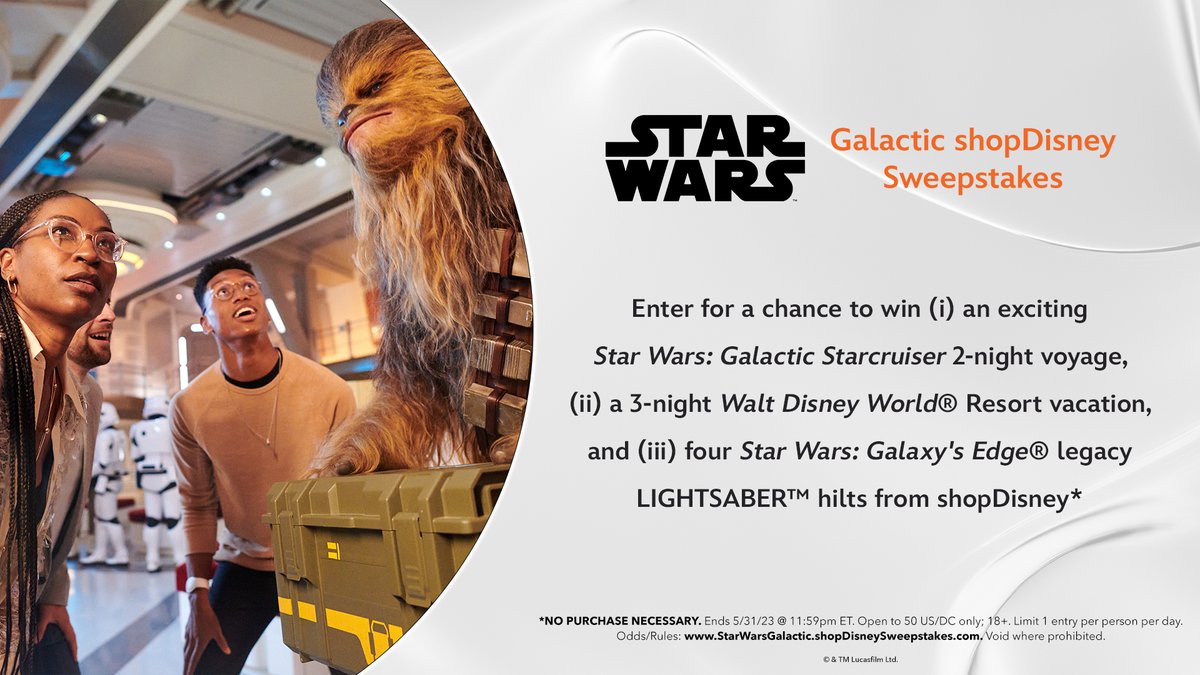 disneystore's tweet photo. Enter for a chance to win an exciting Star Wars: Galactic Starcruiser vacation at @WaltDisneyWorld Resort along with legacy LIGHTSABER hilts.

https://t.co/PxCTIhtqsb https://t.co/i1KJ5xDjio