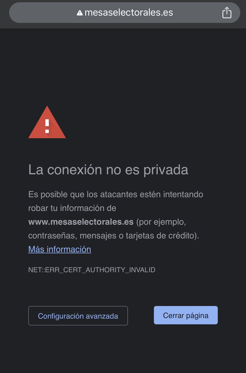 almaciguero_'s tweet image. Hola @AjSantBoi. Me llega la notificación de que soy parte de una mesa electoral 4 días después de plazo (plazo máximo 6 de mayo, se me “notifica” el 10)
Cuando pido explicaciones me remiten a la página de excusas que, oh sorpresa, no cumple con los protocolos de seguridad