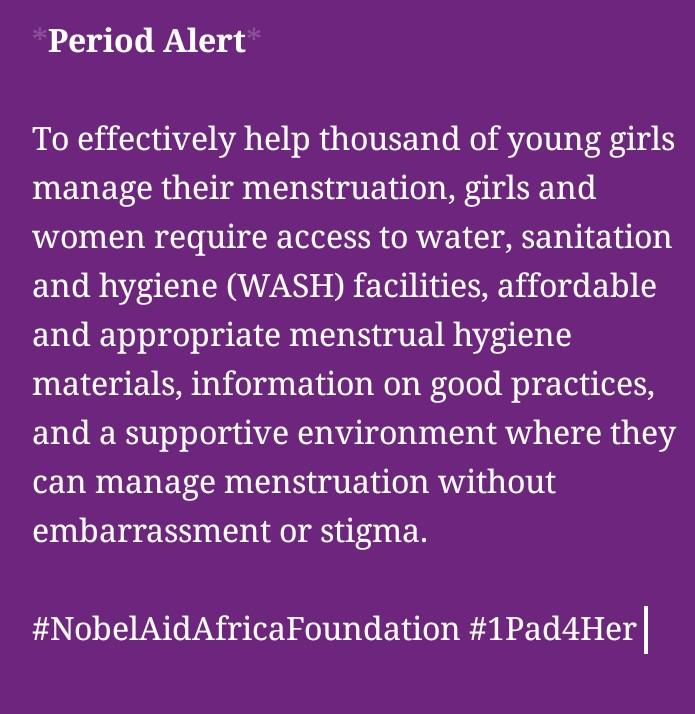 naafghana's tweet photo. THE RED ALERT.
To effectively help millions of girls and women menstruate with dignity, they need access to Water, Sanitation and Hygiene(WASH) facilities and our organisation over the years have been helping through the #1Pad4Her initiative.
#TogetherForProgress @MHDay28May https://t.co/AkRwiKlfVf