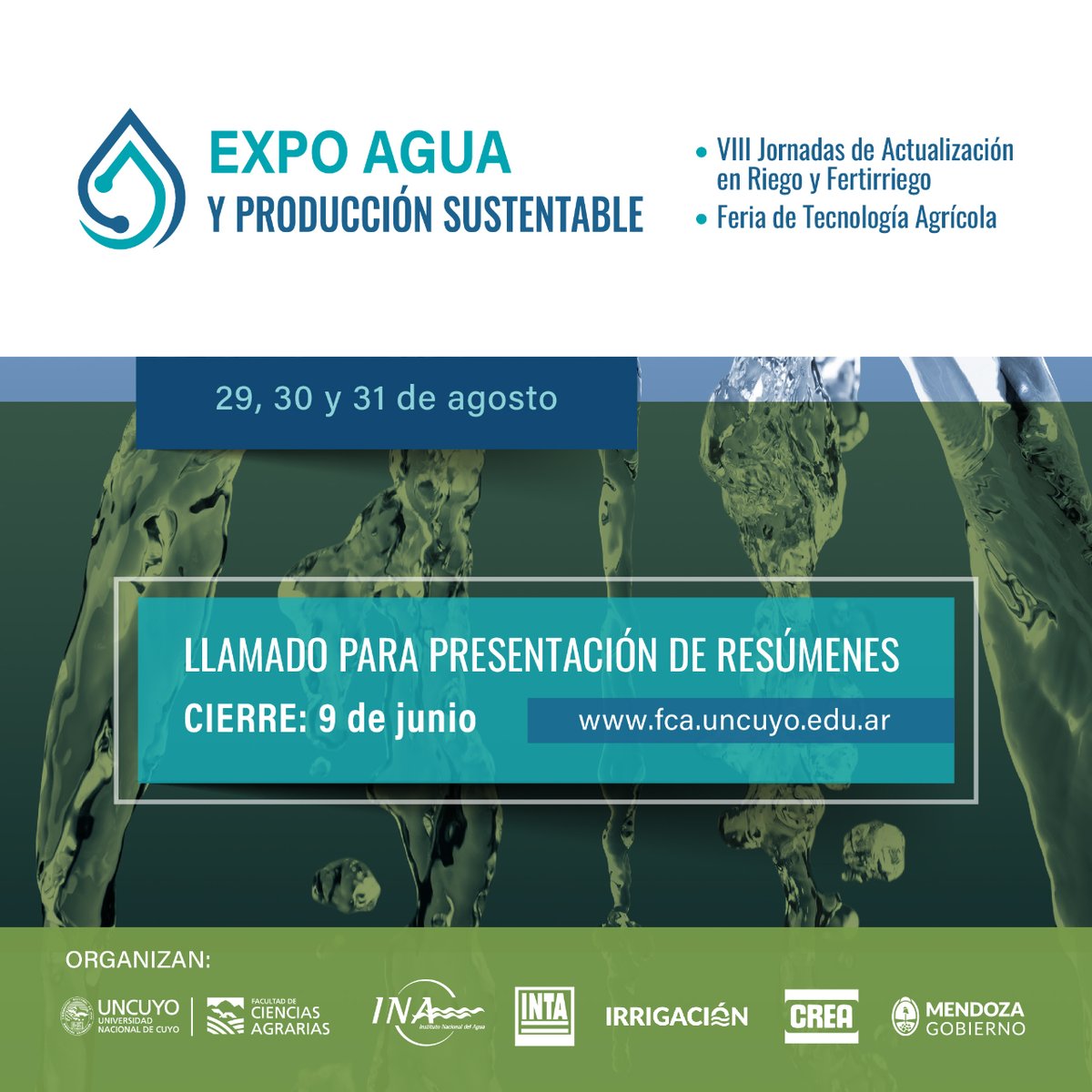 Se realizará en Ciencias Agrarias la "Expo agua y producción sustentable" 🚰

📌 Más información en nuestro sitio web: fca.uncuyo.edu.ar/se-realizara-e…

#UNCUYO #OrgullosamenteFCA #agua #expoagua #producciónsustentable #INTA #DGI #INA #CREA #Mendoza