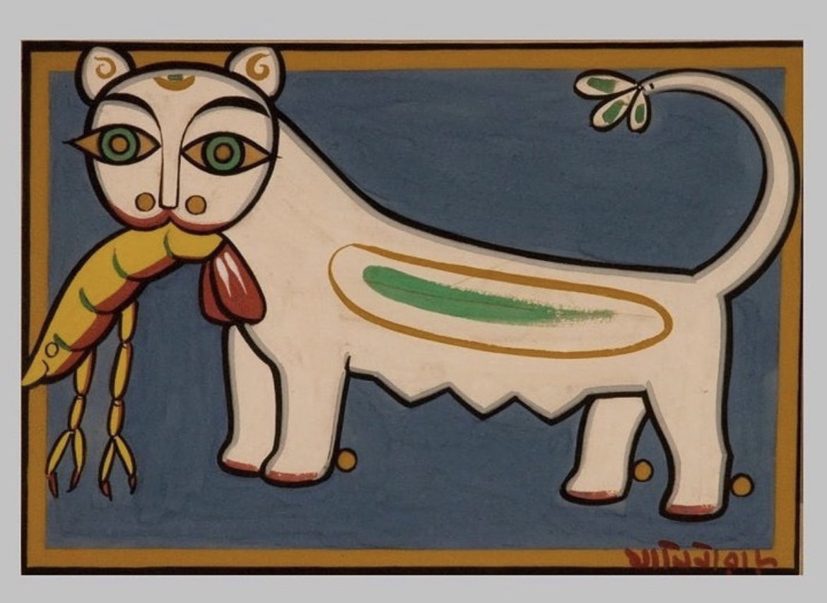 JaminiRoyArt's tweet photo. Jamini Roy (1887 – 1972)
Cat and Lobster
Signed in Bengali lower right
Tempera on paper
39.7 x 27.5
Source: Google Arts & Culture
#JaminiRoy #JaminiRoyArt #GouacheArtists #Tempera #Gouache #Bengalartists #IndianArtists #Potua #PoterChobi #BengalArt #BengalSchoolArt #Art https://t.co/clX6WFo63d