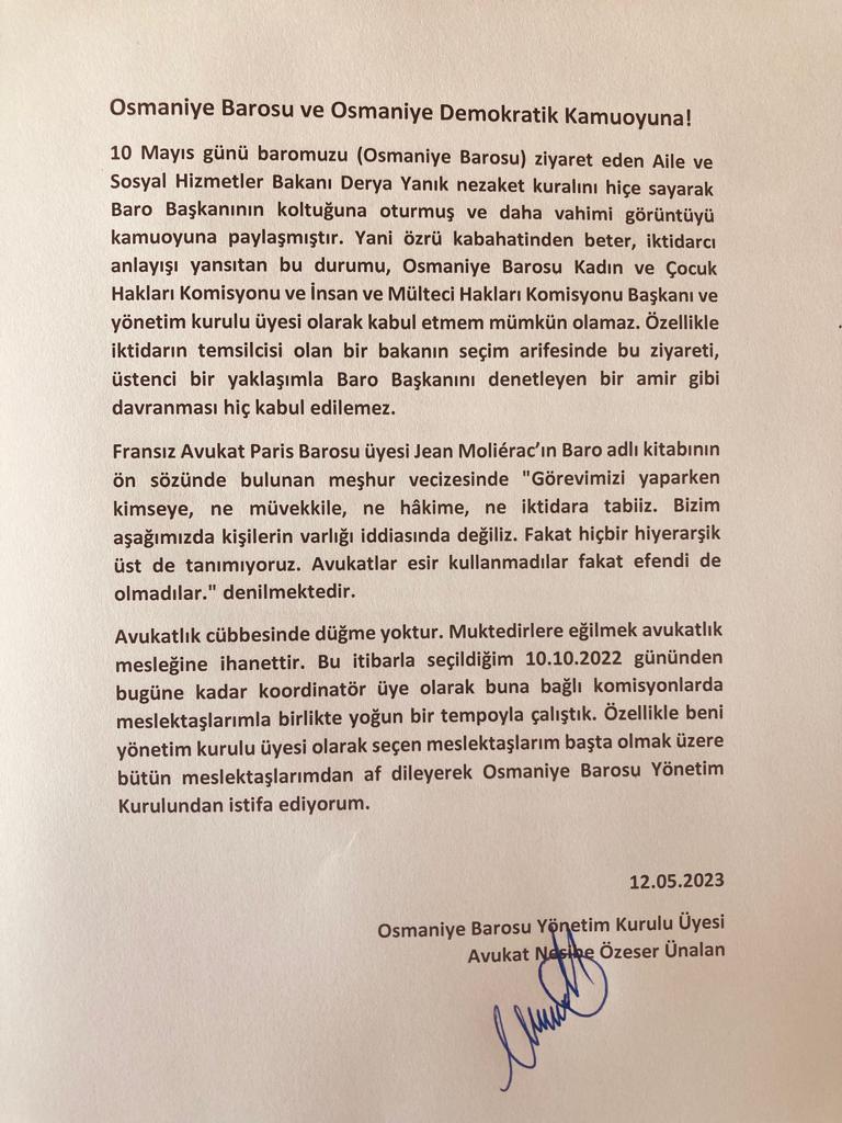 İSTİFA!
10.10.2023 tarihinde seçilmiş olduğum Osmaniye Barosu yönetim kurulu üyeliğimden  istifa ediyorum. Kamuoyuna saygıyla duyurulur!