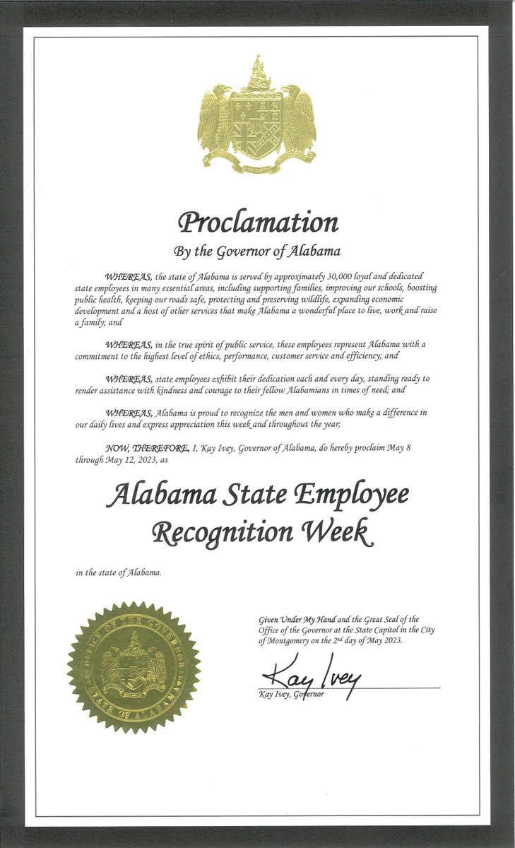 AlabamaSPD's tweet photo. This week, May 8th-12th, is Alabama State Employee Recognition Week! https://t.co/9gM917yaox