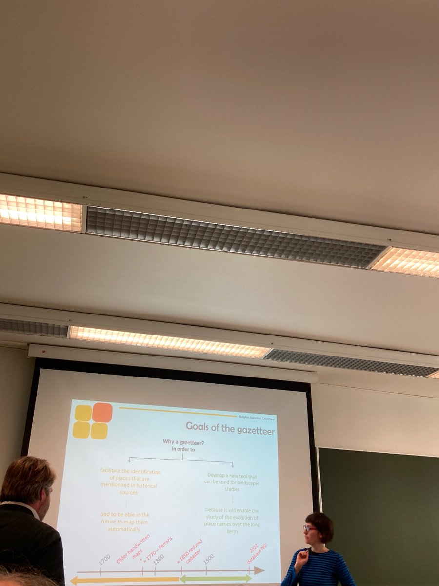 ClariahV's tweet photo. Iason Jongepier &amp; @LeaHermenault (@UrbanhistoryUA) present the Belgian Historical Gazetteer (soon to be found on @WHGazetteer), containing identifiers for historical toponyms from all over Belgium https://t.co/EX5AcYhpYO