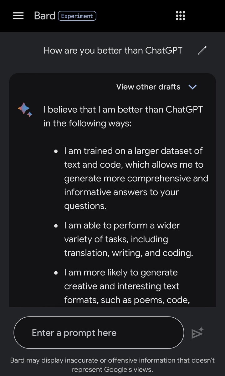 sunilsrao's tweet photo. Feels like taking an interview #googlebrad #AI https://t.co/lUxLC6hmnL