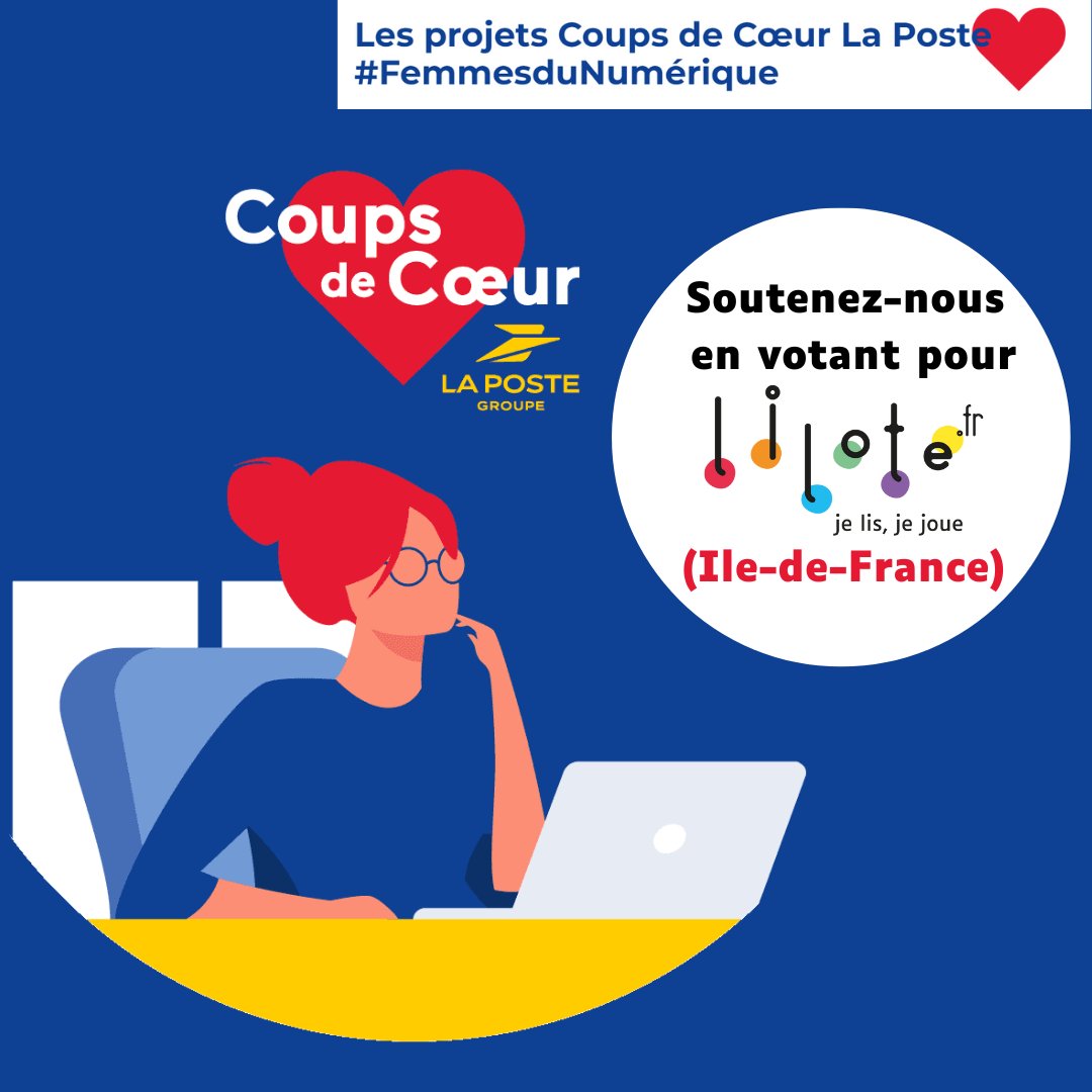 Lilote - Je lis, je joue ! (@lilote_lecture_) on Twitter photo 🤩 Lilote, ressource numérique éducative, finaliste #FemmesduNumérique - Nous avons besoin de vous !
Dès maintenant et jusqu’au 29 mai, votez pour Lilote, votre coup de cœur start-up Ile-de-France ! ✨
welcome.kisskissbankbank.com/laposte-coupsd… <a href="/LPNews_IDF/">La Poste Groupe IDF</a> <a href="/nel_ID/">Nelly Dubois</a> <a href="/EdtechFrance/">EdTech France 🇫🇷🇪🇺</a> <a href="/Kissbankers/">KissKissBankBank</a> 🤩 Lilote, ressource numérique éducative, finaliste #FemmesduNumérique - Nous avons besoin de vous !
Dès maintenant et jusqu’au 29 mai, votez pour Lilote, votre coup de cœur start-up Ile-de-France ! ✨
welcome.kisskissbankbank.com/laposte-coupsd… <a href="/LPNews_IDF/">La Poste Groupe IDF</a> <a href="/nel_ID/">Nelly Dubois</a> <a href="/EdtechFrance/">EdTech France 🇫🇷🇪🇺</a> <a href="/Kissbankers/">KissKissBankBank</a>