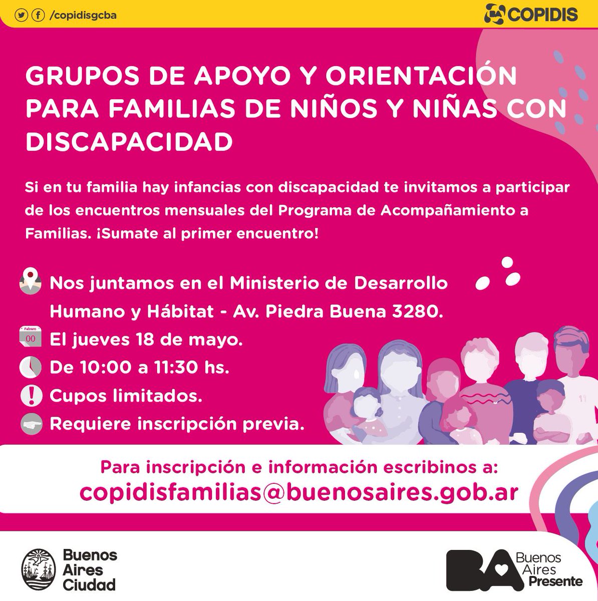 copidisba's tweet photo. Si en tu familia hay infancias con discapacidad te invitamos a participar de los encuentros mensuales del Programa de Acompañamiento a Familias #PAFAMI
https://t.co/t23w0mOuxX https://t.co/OUvOl3ip0C