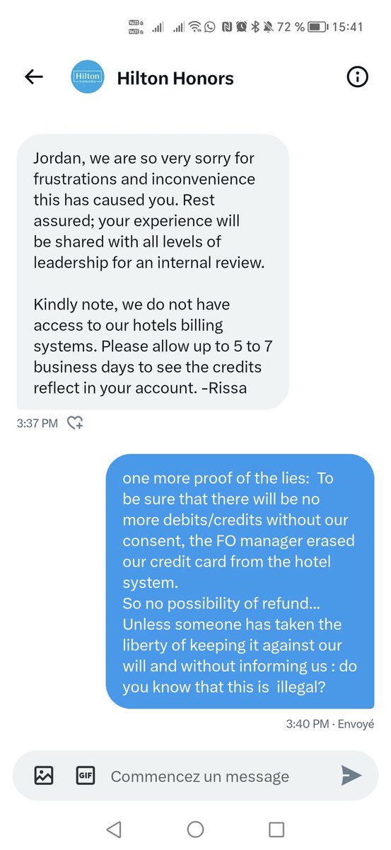 DeeJayHope4's tweet photo. @HiltonHonors A lie. My reply.
And then: the lie fell flat so you lie again. @HiltonHonors @Hilton at @HawaiiBigIsland @HiltonWaikoloa tried to make us pay for other people and treated us like thieves. Take your responsibilities!
@UFCquechoisir @bookingcom @DailyMail @nytimesworld @lemondefr https://t.co/L9j0fxqgeb